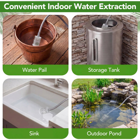 Image showing Cordless Rechargeable High Reach Plant Waterer With Telescoping Wand Extends From 25.6 To 35.4 Inches extracting water from a pail, tank, sink, and pond.
