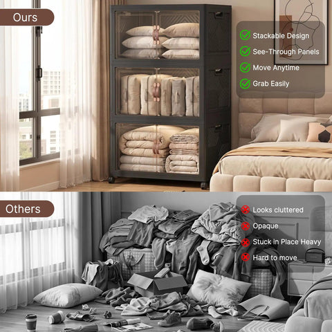 Huge 1280QT Stackable Storage Bins With Secure Snap Tops Featuring Slick Collapsible Cabinet Frame Rock Solid Plastic Drawers With Clear Front Panels For Easy Reach Home Organization And Everyday Decluttering Wins