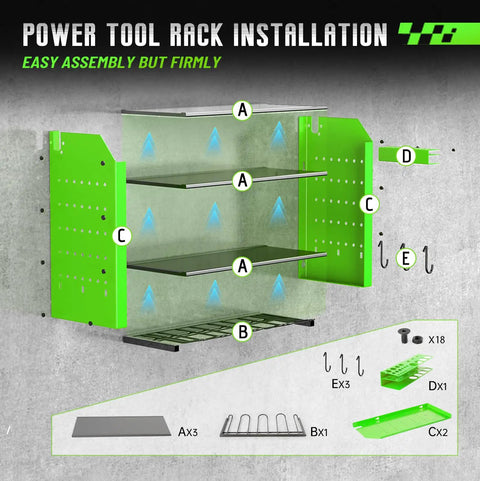Power Tool Organizer Wall Mount With Charging Station 4 Tier Garage Storage Rack With 4 Cordless Drill Holders installation guide