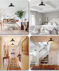 Farmhouse Semi Flush Mount Ceiling Light Fixture With E26 Base, Industrial Black Open Barn Shade in various room settings