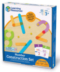 Box of Number Construction Kit For Kids 3 Plus With 55 Pieces, Snap Together Color Coded Numbers 0 Through 9, showing activity cards.