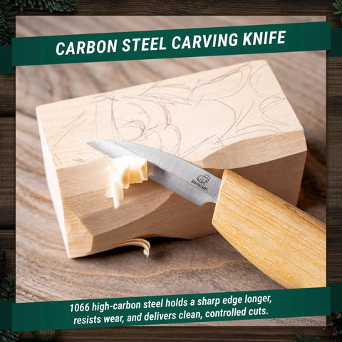 Santa Whittling Wood Carving Kit For Beginners With All In One Tools And Paints Easy DIY Christmas Craft Gift For Adults And Teens Perfect Hobby Woodworking Set For Creative Kids At Heart showing a basswood block and carving knife