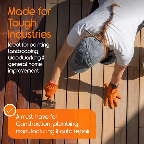 Heavy Duty Orange Nitrile Gloves With Ultra Thick 8 Mil Diamond Textured Grip For Industrial Mechanics And Cleaning Latex Free Disposable Gloves Large Size 1000 Count being used for painting and home improvement.