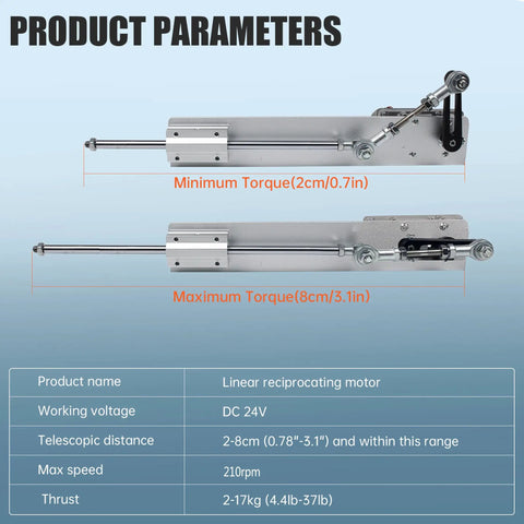 Specifications of DIY Reciprocating Linear Actuator 24V With Adjustable Telescopic Stroke And Speed Controller For Maker Projects