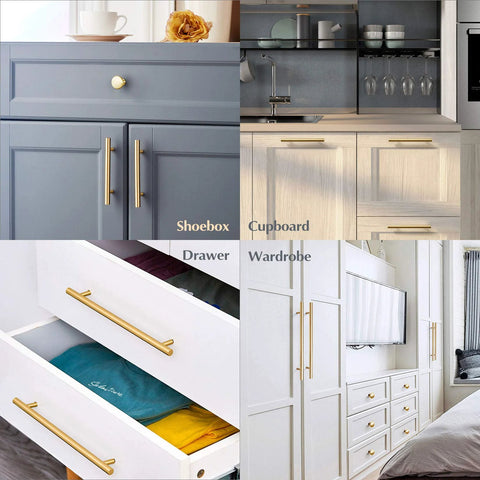 6 Inch T Shaped Bar Cabinet Pulls 8 Pack Stainless Steel Handles with 96mm Hole Center and 150mm Length in various finishes in use