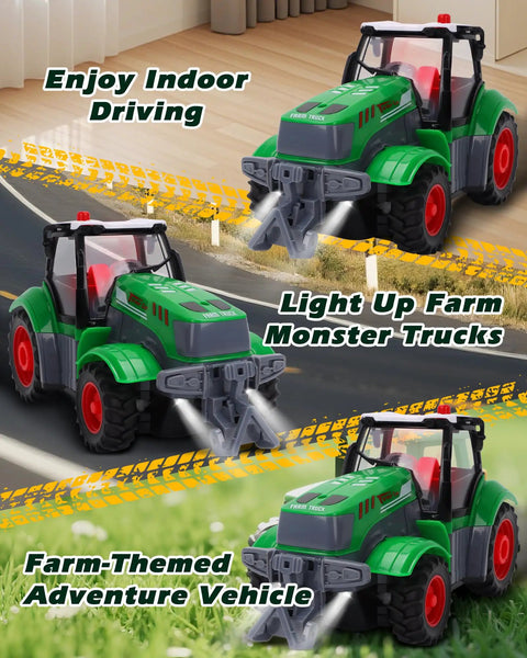 Remote Control Tractor 1 To 24 Scale With Dump Trailer Rechargeable RC Farm Vehicle Toy displayed indoors and outdoors