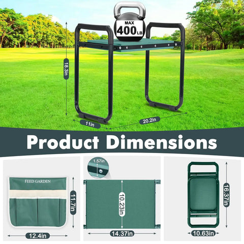 Dimensions of 2 In 1 Garden Kneeler And Seat Foldable Bench With Ten Point Two Three Inch Wide Kneeling Pad and Dual Tool Pouches