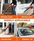 Beast Power 25.4cc Gas Leaf Blower With 432 CFM Airflow And 180 MPH Wind used for leaves, snow, dust, and car cleaning.