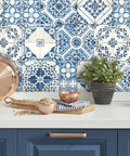 Blue Mediterranean Tile Peel And Stick Wallpaper No Mess No Water No Fuss Removable And Repositionable Washable Thick Self Adhesive Wall covering kitchen