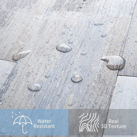 Water droplets on Peel And Stick Tile Backsplash Kit 102 Piece 3 By 6 Inch Distressed Wood Subway Planks showcasing waterproof feature.