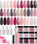 Dip Powder Nail Kit Starter With 20 Colors Including Clear Nude Pink Brown Glitter All Season Acrylic Dipping Powder And 4 Liquid Set