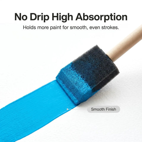 Super Smooth Poly Foam Paint Brushes With Ergonomic Handles For Effortless Application And Flawless Finish High Density Reusable Craft Tools Built Like A Rock For Killer DIY Results And Home Reno Jobs showing blue paint stroke on white surface.