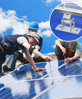 Workers installing solar panels with 8 Pack Adjustable RV Solar Panel Mounting Brackets With 10 to 60 Degree Tilt on roof.