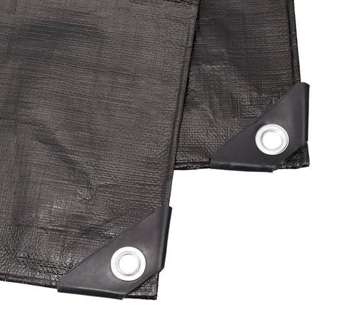 Heavy Duty Black Waterproof Poly Tarp 6 X 8 Feet 3 Pack With Grommets Every 36 Inches, extra thick 6-ounce HDPE material corners