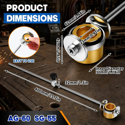 Pro Grade Plasma Cutter Circle Cutting Guide Kit For AG 60 SG 55 Adjustable Compass with size dimensions on metal surface