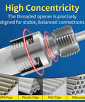 Heavy Duty Pipe Threader Kit For Electric Drill Includes 0.5 And 0.75 Inch Plastic Pvc Tap Die Set showing high concentricity and alignment for stable connections.