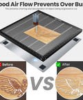 ToCome honeycomb laser bed 500x500x22mm steel grid; angled front view with laser head engraving wood