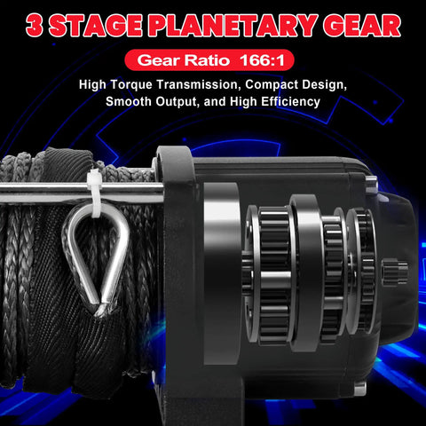 4500 Lb ATV UTV Winch Kit With 50 Foot Synthetic Rope Wireless Remote And 12V Motor Beefy Heavy Duty Off Road Tow Winch For Mud Sand Rocks And Tough Trail Recovery, 3 stage planetary gear