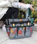 Floral Garden Tool Tote Organizer Bag With 8 Roomy Pockets, Durable 600D Oxford Exterior, Reinforced Bottom For Upright Stability