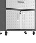 Fortress 31.5 Inch Garage Mobile Cabinet in textured metal with two locking doors, gray finish, on rolling wheels