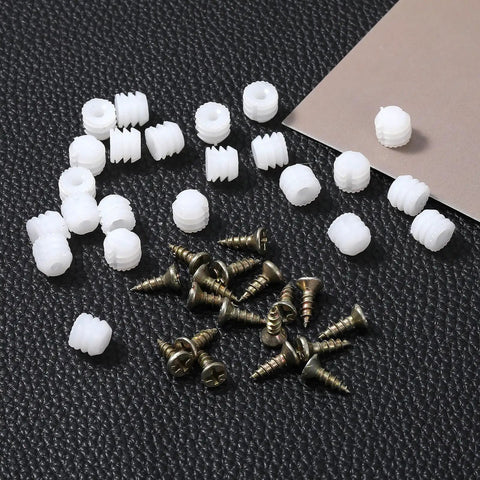 Solid Household Gear Including Twenty Five Plastic Dowel Inserts And Hinge Mounting Screws With Pre Inserted Nuts For Fixing Wobbly Cabinet Doors And Casual DIY Furniture Repairs No Sweat