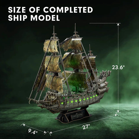LED Flying Dutchman 3D Puzzle for Adults 360 Piece Ship Model Desk Decor, 27-inch spooky ghost ship display