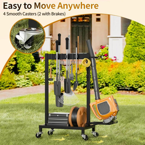 Beefed Up Cleaning Supplies Organizer And Broom Mop Holder Cart With Wheels For Laundry Garage And Closet Storage