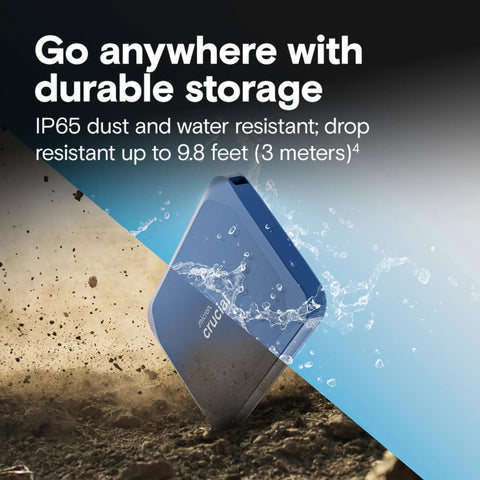 X10 4TB Portable SSD With Up To 2100 MBps Read Speeds USB 3.2 Gen 2 Type C External Solid State Drive, showing durability in dust and water
