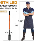 Heavy Duty Trench Shovel For Digging With 56 Inch Orange Fiberglass Handle And Narrow Spade, V Cut High Strength Steel
