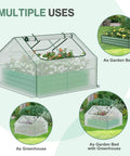 Four By Four By One Foot Galvanized Raised Garden Bed With Mini Greenhouse Kit And Dual Roll Up Zipper Doors For Veggies Flowers And Herbs White Durable All Weather Cover displayed in multiple setups