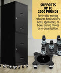 Heavy Duty Furniture Movers With Wheels Set Of 4 Easy Sliders Dollies Lifter Tool shown with a tall black cabinet.