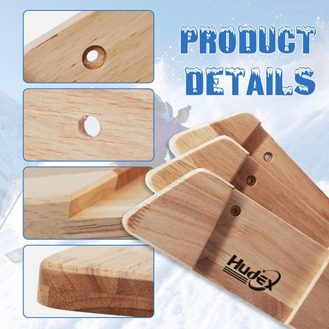 Product details of Killer Horizontal Solid Wood Ski Rack Wall Mount With Heavy Duty Build And Slick Natural Finish For Garage Home Or Cabin Display Of Mountain Touring And Vintage Skis In Medium Size showcasing wood texture and hole cutouts.
