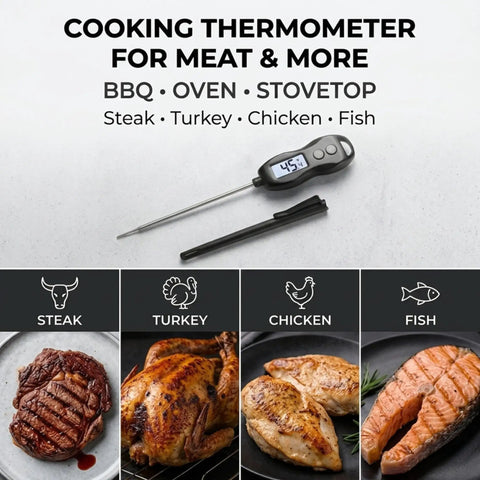Digital Meat Thermometer With Backlight Instant Read In Seconds Waterproof for Cooking BBQ Grillin Steaks Poultry Turkey Bread