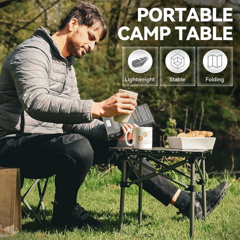 Man using Folding Camping Table For 1 To 2 People Lightweight And Collapsible With Carry Bag Your GoTo Outdoor Dining And Work Surface