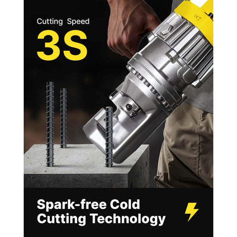 Happybuy Electric Hydraulic Rebar Cutter, Powerful 900W Motor Cuts #5 Up To 16mm Steel Bars In Seconds, showing fast cutting on rebar.
