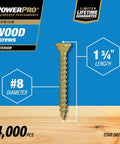 Premium Exterior Wood Deck Screws 8 x 1 and 3 Quarter Inch Bronze All Purpose Outdoor Decking Screws With T 25 Bit Self Starting Tip Corrosion Resistant For Outdoor Projects 4000 Pack image showing screw length and diameter details.