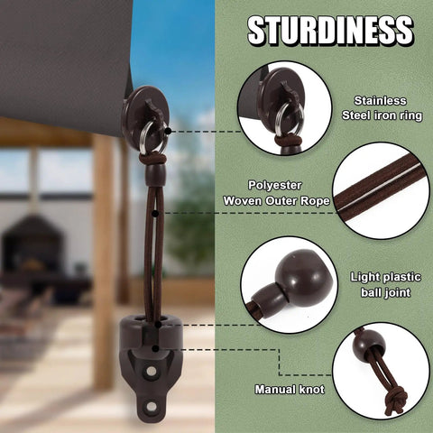 Universal Bungee Kit With End Caps And Mounting Brackets For Exterior And Interior Sun Shades And Roller Blinds Brown 2 Pack Easy Install No Fuss Includes 4 Stainless Steel Screws And 4 Plastic Anchors Keeps Shades From Blowing Away