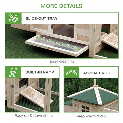 No Sweat Wooden Chicken Coop With Hinged Nesting Box And Removable Egg Tray Featuring Asphalt Roof Fir Wood Walls And Screened Ventilation Setup For Your Backyard Flocks slide-out tray for easy cleaning and built-in ramp