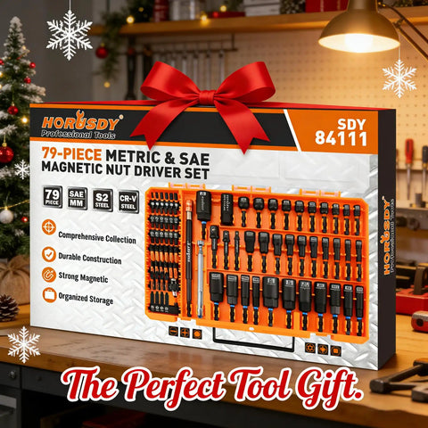 Go-To Heavy Duty Magnetic Impact Nut Driver Set 79-Piece With Metric And SAE Bits 3-Lb Magnetic Pickup Tool Socket Adapters Wing Nut Driver Universal Sockets Quick-Change Bit Holder Extensions And Power Bits