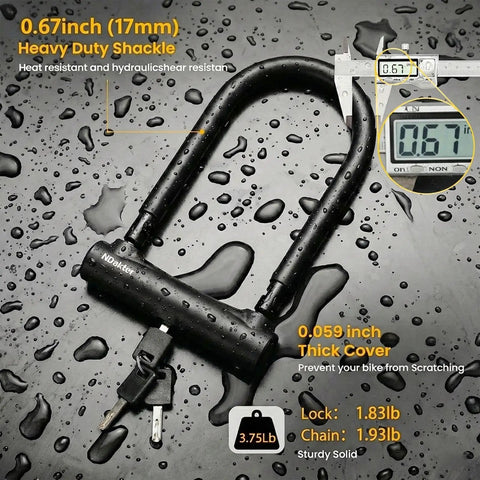 Beefy Heavy Duty 17mm U Lock With 4ft Chain And Mount Bracket For Bikes Electric Bikes Scooters Mopeds And Trikes Includes 3 Keys Anti Theft Security And Easy To Share With Family And Friends, 17mm U-lock with chain and keys