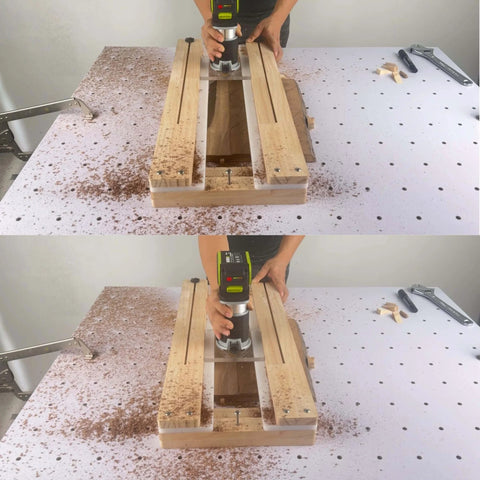 Router Sled Flattening Jig For Wood Slabs And Epoxy Tables, Adjustable Planing Sled Kit in use on wood slab