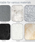 Diamond step core drill bit set, 2 pcs, shown with six material swatches: concrete, granite, tile, quartz, marble, stone