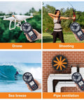 Handheld Anemometer Wind Speed And Airflow Gauge With Temperature And Wind Chill, Pro Grade Digital Meter For HVAC And Drones in use.