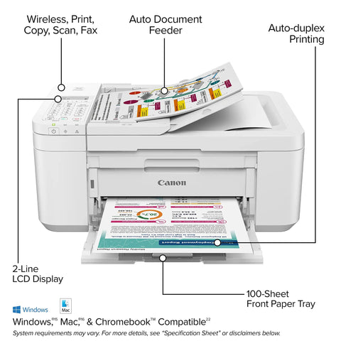 Go To Compact All In One Wireless Printer Featuring Automatic Document Feeder Built In Fax And Seamless Mobile Printing For Home Office Inkjet Scanner Copier No Sweat Setup with front paper tray open.