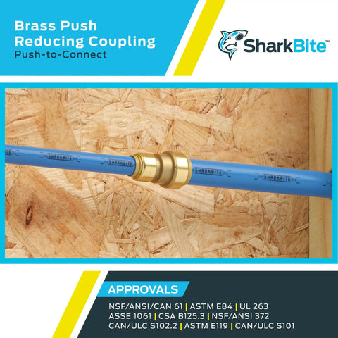 3/4 Inch To 1/2 Inch Reducing Push To Connect Brass Plumbing Fitting For PEX Copper CPVC PE RT HDPE Pipe No Solder Quick Install Leak Free