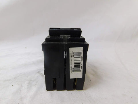 Front view of Two-Pole 120 to 240V 90A Plug-In Circuit Breaker for Home Panel BR290 showing label and black casing