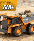 Remote Control Dump Truck With 360 Degree Rotation And Lights Kid Friendly Nine Channel RC Construction Toy on sandy terrain