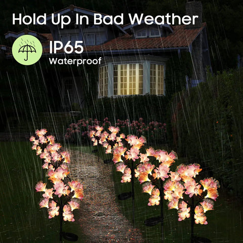 4 Pack Solar Flower Lights For Outdoors Waterproof Garden Decor That Look Real By Day And Glow Bright At Night along pathway