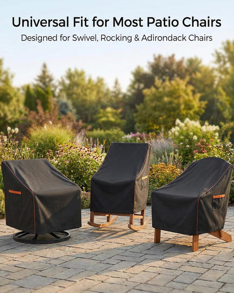 Heavy Duty 600D Outdoor Chair Covers Waterproof For Swivel, Lounge, Rocking And Adirondack Chairs on patio