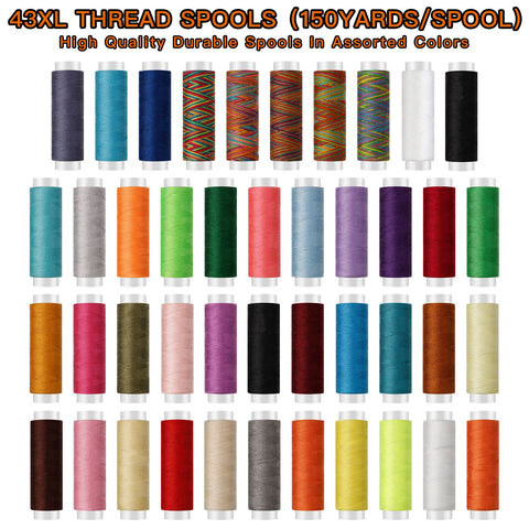 Travel Sewing Kit for Adults with 200 Plus Accessories Including 43XL Thread 150 Yards in various colors displayed
